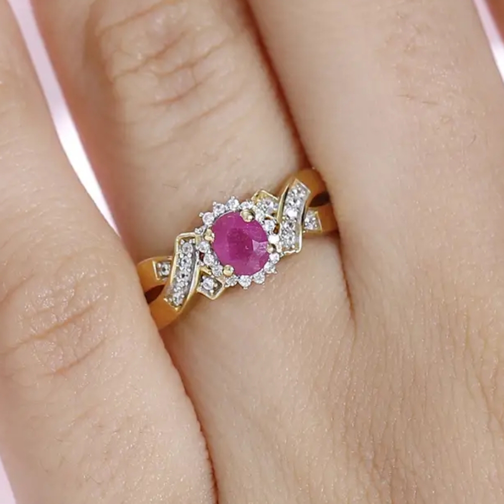 Genuine Montepuez Ruby and White Zircon Ring - Picture 3 of 6